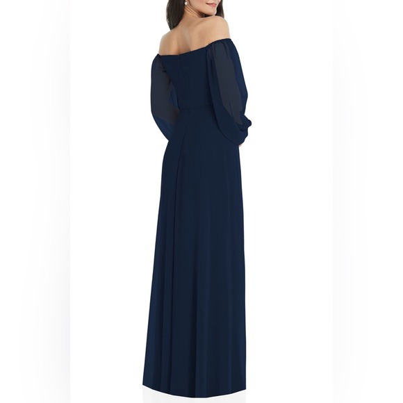 NWT Dessy Collection Sweetheart Off Shoulder Long Sleeve Chiffon Gown in Navy - Picture 4 of 6